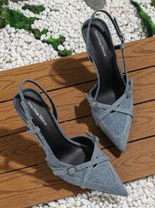 Xin Jing Shoes 女士高跟鞋，尖头，细高跟，镂空，凉鞋，优雅，派对 - 藍色 - 查看 4