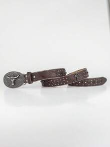 Cinturón unisex de piel de imitación de estilo punk, con hebilla con diamantes incrustados, inspiración en el estilo cowboy occidental, decorado con brillantes, apto para todas las estaciones