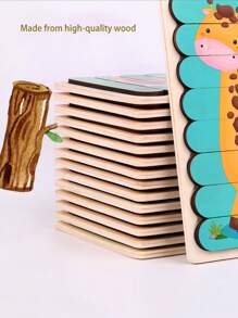 لوح ألغاز خشبي ثنائي الوجه - موضوعات الحيوانات والنقل، تصميم مثير للأحاجي ، لعبة تعليمية للأطفال