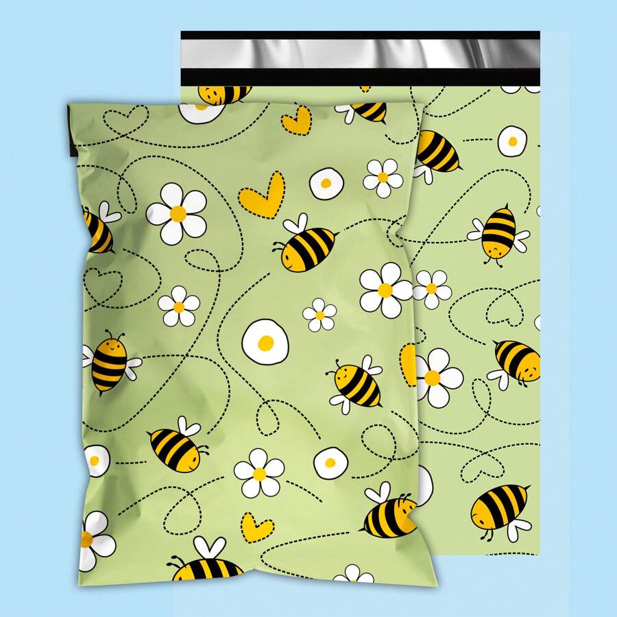 Jowlroel 聚乙烯邮寄袋 10x13 英寸 200 件，12x15.5 英寸 50/100 件，14.5x19 英寸 50/100 件 - 蜜蜂印花运输袋，厚度 2.4 毫米，防水防撕裂邮寄信封，适用于小型企业返校的自封包装袋