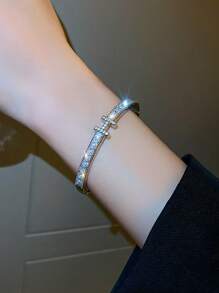 闪亮优雅时尚女士不锈钢方晶锆石手链套装，适合庆典、派对、日常佩戴以及作为礼物赠送朋友 - 彩色 - 查看 4