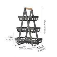 1pc Wrought Iron Foldable Double-Layer Basket, Household Kitchen Fruit And Vegetable Storage Basket Shelf, Holiday Gift