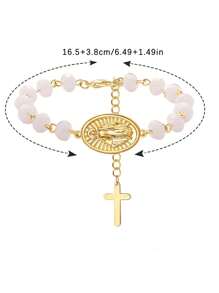1PC Pulseira com pingente de cruz Maria elegante e simples, joia elegante e delicada, adequada para festas, uso diário para dar às mulheres presentes de Natal
