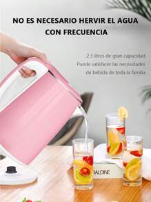[SE BELLA] Hervidor eléctrico/tetera electrica,jarra electrica hervir agua, 2.3L de gran capacidad, apagado automático inteligente cuando el agua hierve, hervidor de acero inoxidable incorporado, protección exterior engrosada, el tacto no se escaldará, doble aislamiento, adecuado para sala de estar, cocina, uso de oficina - Rosa - Ver 3