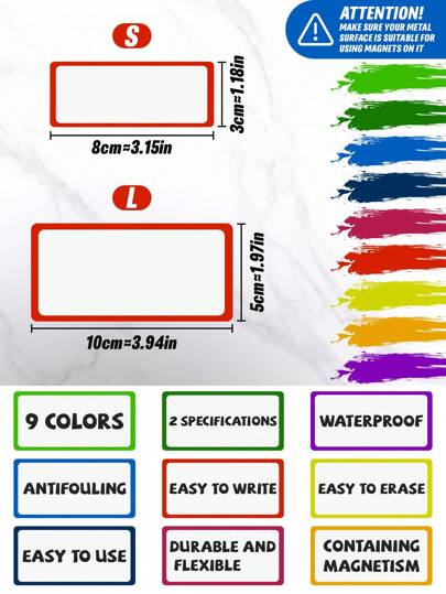 Conjunto de 9 etiquetas magnéticas para identificação, etiquetas coloridas reutilizáveis para quadro branco, placas magnéticas para escrita e ensino, adesivos magnéticos para planejamento curricular.