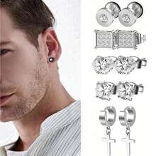 15件/5件不锈钢耳环套装 - 十字架和水滴形锆石耳钉 - 低过敏性 - 男女皆宜 - 时尚爱好者的完美礼物 - 耳環 - 查看 12