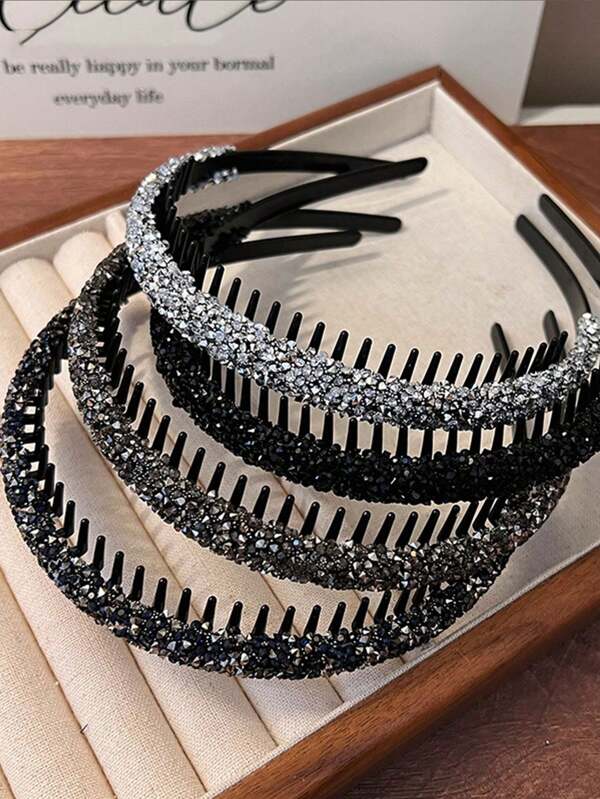 1/4 piezas Aro para el cabello vintage con brillo y rhinestones, diadema antideslizante, diadema para el flequillo, accesorios para el cabello para mujeres