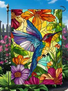 1 件鲜艳的蜂鸟和芙蓉双面花园旗帜 - 14.17x18.50 英寸，亚麻材质，非常适合户外草坪和庭院装饰、农舍装饰（仅旗帜） - 彩色 - 查看 8