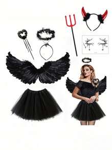 1pc/3pcs Polyester Feather Angel Wings Prop, Vintage Holiday Costume Accessory, Suitable For Halloween - Multicolor - View 1