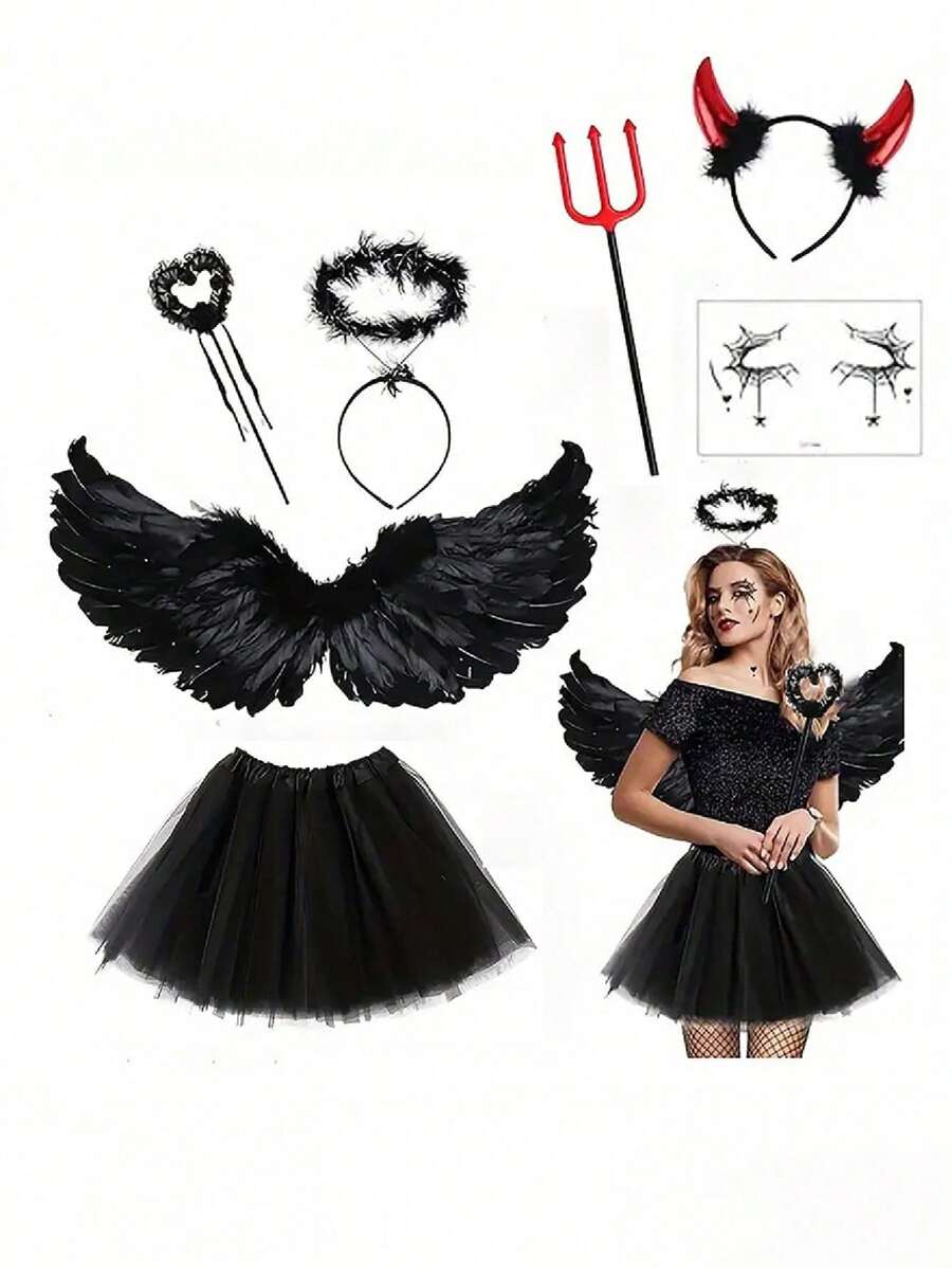 1pc/3pcs Polyester Feather Angel Wings Prop, Vintage Holiday Costume Accessory, Suitable For Halloween - Multicolor - View 1