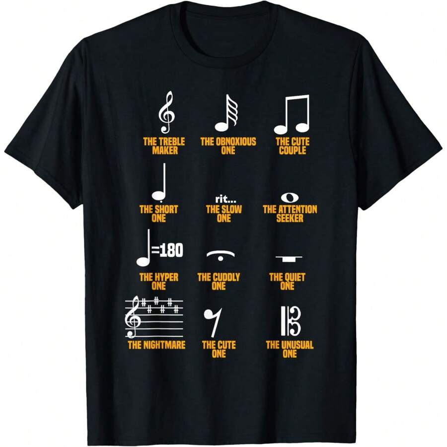 Musical Notes Symbol Definition - Humor Musician T-Shirt, 100% Cotton Short Sleeve Classic Heavy Top - 黑色 - 查看 1