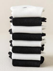 8 Pairs Mixed Solid Color&English Letter Design Children Socks, Striped Pattern Unisex Mid-Calf Socks, Suitable For Casual Daily Wear - Multicolor - View 3