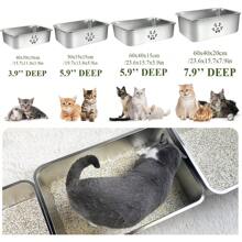 Stainless Steel Cat Litter Box High Side Cats Toilet Metal Kitten Litter Pan, Pet Cleaning Tool For Big And Small Cats, Rabbits, Splash-Proof And Non-Stick Cat Poop Box Odorless 23.6"X15.7"X7.9" - 可愛貼紙 - 查看 3