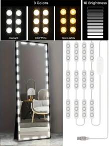 Professional Makeup Mirror LED Light Bulbs Vanity Lights USB 5V Adjustable Brightness And Colour Temperature 3-Tone Bathroom Dressing Table Lighting 60 LED Vanity Lights