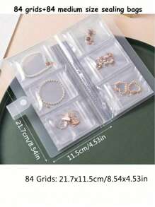 1 Pc Frosted Transparent Jewelry Storage Album With 20/84 Anti-Oxidation Dust Proof Storage Bags, Used For Rings, Earrings, Necklaces And Other Accessories & Cosmetics Organization, Ideal Holiday Gift Mother's Day Gift - 84 Slots Transparent Storage Book - View 14
