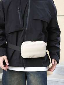 1pc Casual Plain Color Men's Chest Bag, PU Leather, Water-Resistant Waist Pouch, Sport Backpack, Crossbody Bag, Suitable For Sports, Fitness, Hiking, Travel, Shopping - Multicolor - View 4