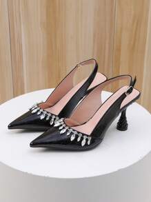 Women's Pointed Toe High Heel Shoes, Rhinestone Chain Decor, Elegant Design With Open Heel
