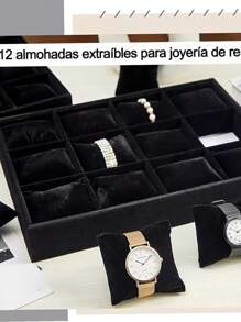 12 Compartment Velvet Watch Organizer Box Back To School Dormitory Storage - Black - View 2
