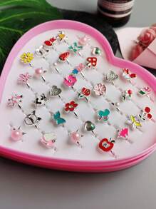 5件套时尚银色/金色合金戒指，儿童首饰礼物，可调节戒指，随机发货（无包装盒） - 彩色 - 查看 2