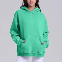 FAIABLE Mens Hoodies Oversized Unisex Wash Hoodie Heavyweight Fleece Vintage Cotton Sweatshirt Men Women Streetwear - 薄荷綠 - 查看 3