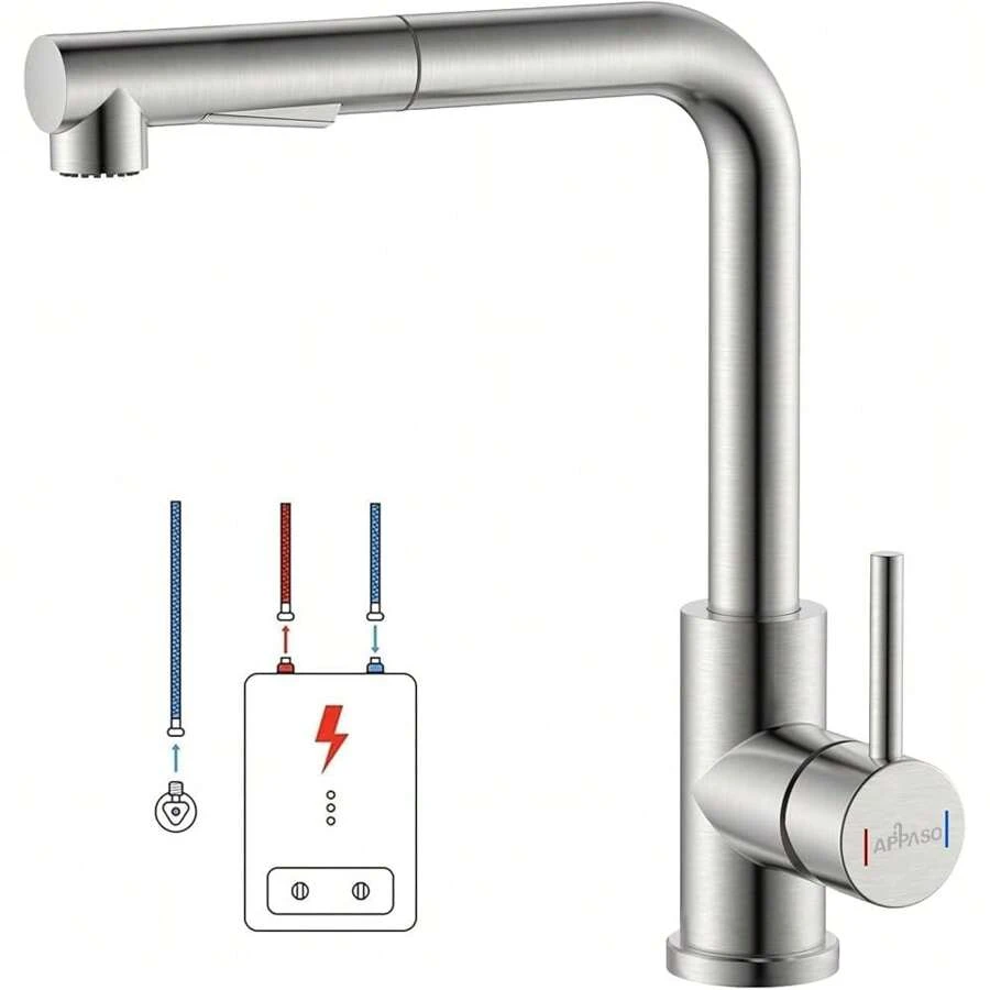 Rubinetto Per Lavello Cucina, Girevole A 360°, Acciaio Inox Montaggio A Parete Miscelatore Acqua Calda E Fredda Ymyny 87906903 - Foto 3