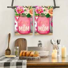 Bộ quà tặng khăn bếp hình bình hoa mừng Ngày của Mẹ 2 chiếc từ con gái con trai, sinh nhật mẹ tuyệt vời nhất, bộ khăn bếp 2 chiếc, quà tặng cho mẹ, khăn lau bát đĩa 16x24 inch - Nhiều màu - Xem 7