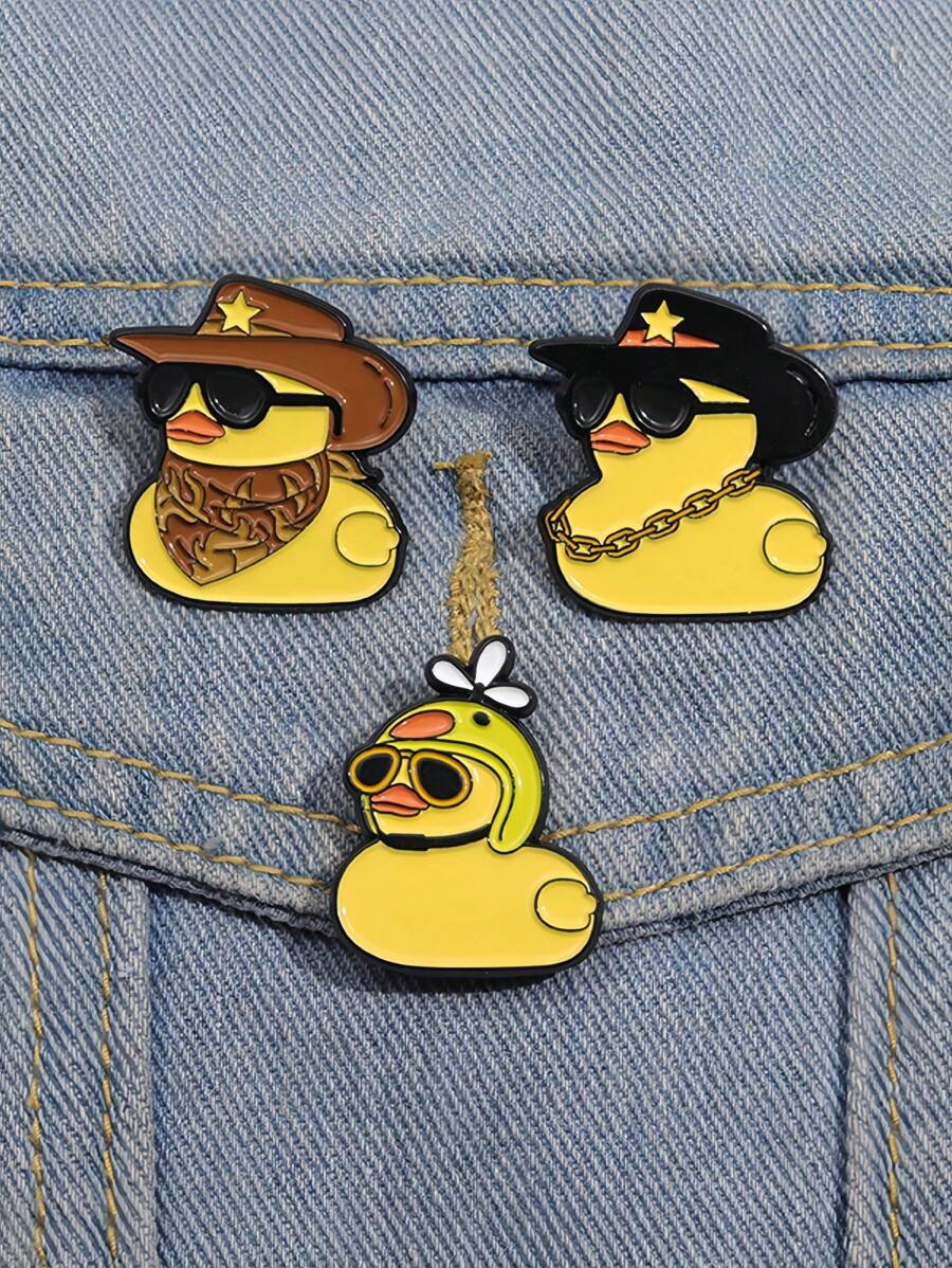 3 Customized Denim Travel Animal Enamel Pins, Cold Yellow Duck Brooch Lapel Badge, Bag Decoration Badge, Shoe Personalized Decoration Badge. Animal Jewelry Gift For Friends Dress Accessories Pin For Clothes Bag Charm School Office Accessories Shirts Jacket Christmas Halloween Clothes Pin Funny Cute Teacher Gifts - Multicolor - View 1
