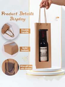 10pcs/1pc Brown Reusable Wine Bottle Gift Bags With Clear Window, Suitable For Wedding, Holiday, Birthday (Brown)