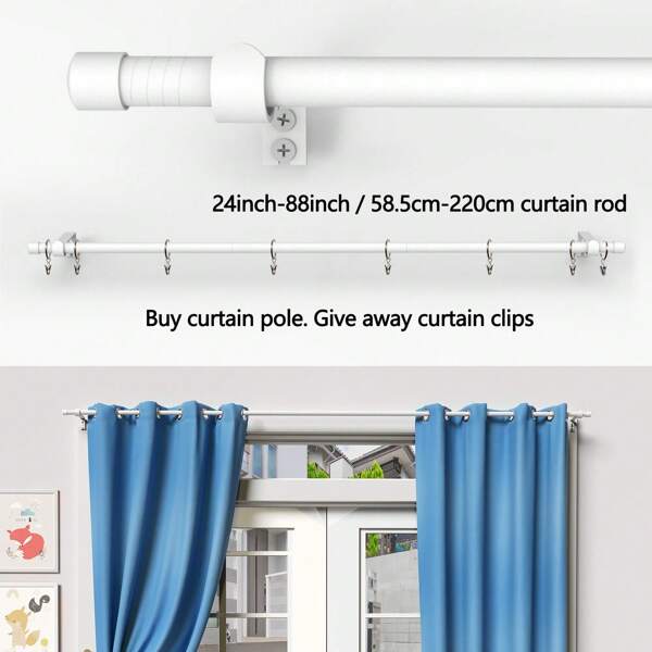 Simple & Practical White Curtain Rod, Fits 23-80 Inch Windows, Suitable For Hanging Lightweight Curtains, Sheers, Bathroom Curtains, Etc. Construction, Easy Installation. For Bedroom, Patio, Kitchen, Living Room, Dining Room, Office. Includes Hanging Hooks