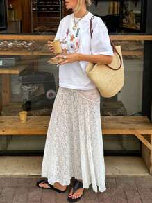 Camiseta de manga corta con cuello redondo, estilo casual y versátil de mujer para verano, con estampado de flores, langosta y vida marina, en estilo playero y callejero, de corte oversize