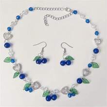1 set collier et boucles d'oreilles créatifs à la myrtille, cadeau pour les passionnés de fruits