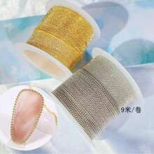 [Japanese Nail Art Chain] Pure Copper Electroplated Anti-Fade 0.8Mm Super Fine Gold & Silver Double Color Bead Chain, 1M Diy Nail Art Decoration Accessories, Long-Lasting Anti-Discoloration Chain, Handmade Nail Art Jewelry Supplies Nails Nail Charms Nail Gems