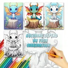 1 pieza, tamaño A4, papel talla grande grueso, impresión a una cara, encuadernado en espiral, libro de dibujo con patrón de dragón de dibujos animados, para que los adultos pasen el tiempo