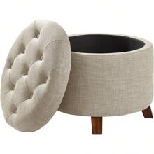 Otaman Circular De Lino Suave With Almacenamiento, Taburete De Terciopelo, Robusto, Amplio Space De Almacenamiento, Facil De Limpiar Y Cómodo, Ideal For Sala De Estar, Dormitorio, Jardín Y ‏: 50.8 X 50.8 X 43.18cm