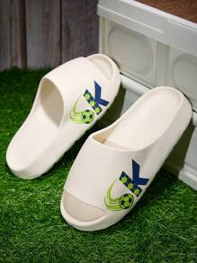 Plus Size Men's Fashion Sports Style Football & Letter Graphic Indoor/Outdoor Slippers, Versatile Beach & Couple Flip Flops (Multiple Sizes Available) - Beige - View 4