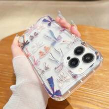 1 pieza Funda de teléfono con cojín de aire amortiguador con diseño de lazo transparente y minimalista, funda protectora anti-caídas compatible con iPhone 16 Pro Max/15/14 Plus/13/12/11, Series