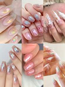 7 Types 6 Colors Opal Holographic Nail Glitter, Aurora Shiny Solid Color Nail Glitter, Mermaid Chameleon Nail Powder, DIY Salon Nail Art Decorations & Accessories Nails - Multicolor - View 6