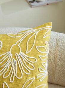 1pc Yellow Flower & Leaf Embroidery Throw Pillow Cover, Suitable For Indoor Decoration, All Season Decorative Cushion Cover, Insert Not Included - Yellow - View 6