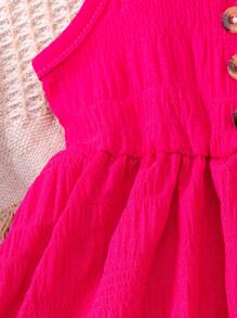 1pc Girls Casual Cute Solid Color Button Decor Suspender Dress For Holiday Party Gifts, Summer - Hot Pink - View 5