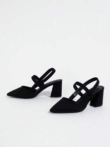 Giày sandal cao gót kín mũi cỡ lớn dành cho nữ, gót trung bình, mũi nhọn, quai đơn, gót dày, thích hợp cho mùa xuân và hè. - màu đen - Xem 5