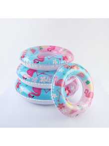 Anillo de natación inflable grueso con impresión de dibujos animados PVC Anillo de natación para deportes acuáticos para fiesta en la piscina con patrón de flamenco - Rosa - Ver 1
