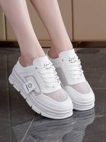 1 coppia di ciabatte da donna in rete e pannelli, sneaker casual alla moda con suola spessa