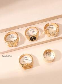 5pcs/Set Pentagram, Bat, Snake Design Fashion Rings, European And American Style, Hip Hop
