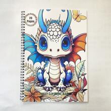1 pieza, tamaño A4, papel talla grande grueso, impresión a una cara, encuadernado en espiral, libro de dibujo con patrón de dragón de dibujos animados, para que los adultos pasen el tiempo