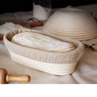Oval Fermentation Bowl, Handmade Rattan Basket With Cloth Cover, Suitable For Sourdough Baking - Ideal For Halloween, Christmas, Thanksgiving Fermentation & Baking Mold