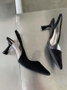Xin Jing Shoes Giày cao gót mũi nhọn kiểu dáng slingback bằng da lộn, thanh lịch, gót nhọn nhỏ, thích hợp cho tiệc tùng, giày cao gót nhọn. - màu đen - Xem 4