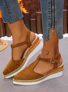 Zapatos plataforma de punta puntiaguda tipo pescador con elástico en el lateral para mujer, nuevos para primavera/verano, con tela elástica, tacón medio, suela gruesa, impermeable y plataforma cómoda, tallas grandes