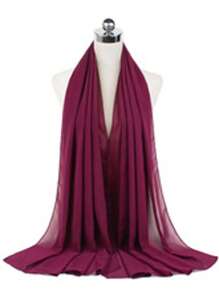 1pc Women's Muslim Hijab, Solid Color Chiffon Scarf, Suitable For All Seasons Daily Wear - Purple - View 5