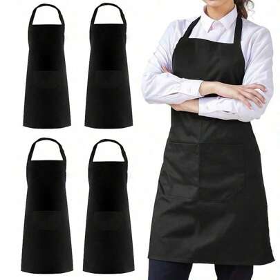1/5 قطعة، مريلة مطبخ، مريلة طبخ قابلة للتعديل للجنسين، مريلة أحادية اللون للمنزل، مريلة للطاهي والنادل والشواء والحلاق للبالغين مع جيب، لوازم المطبخ.