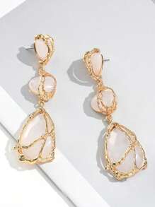 Nouveaux boucles d'oreilles à long pendentif en pierre de résine bohème pour femmes. Boucles d'oreilles en alliage de luxe léger au filet, boucles d'oreilles géométriques à goutte
